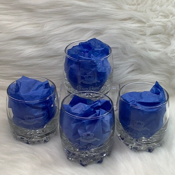 Crown Royal Set of 4 Etched Crystal Low Ball Rocks Glass Whiskey Glasses Barware - Picture 14 of 16